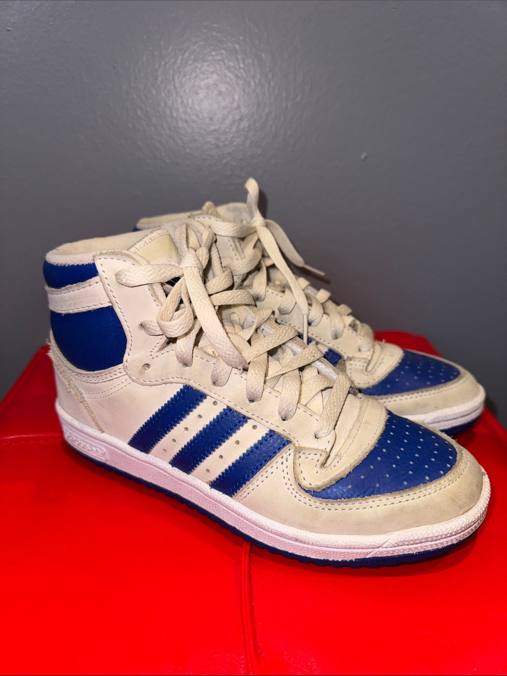 adidas Kids High-Top Sneakers in Cream and Blue